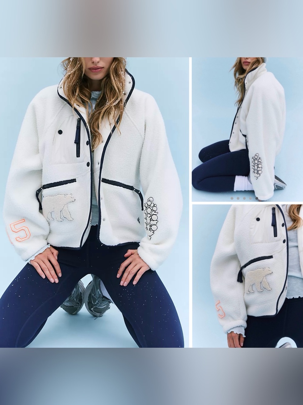 NWT Free People FP Movement Hit The Slopes Patch Fleece Jacket - ivory combo - S